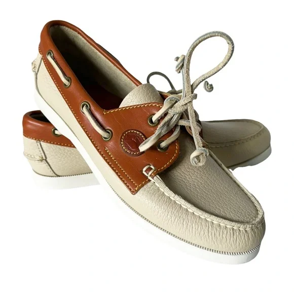 Dooney & Bourke Two-Tone Leather Loafers Dooney & Bourke AWL 2 Tone Leather Loafers Boat Shoes Tan  main image 3